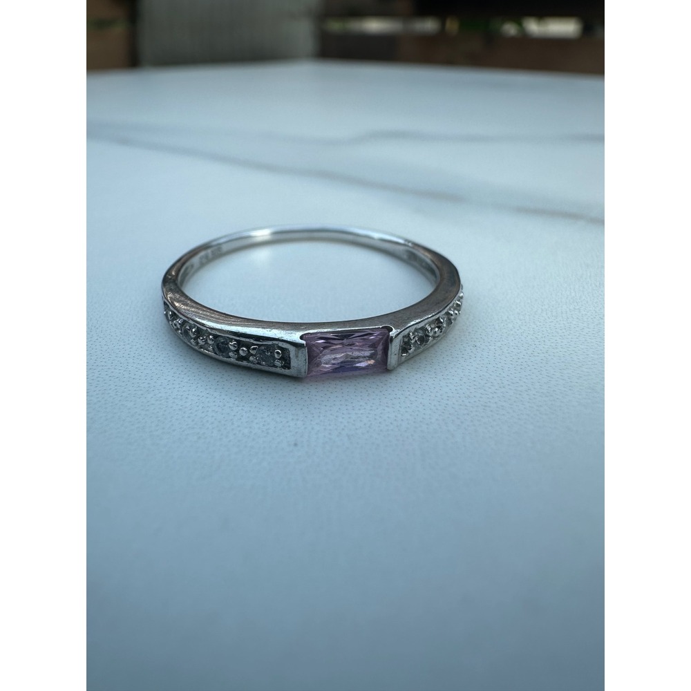 C&A Sterling Silver 925 Pink Baguette Cubic Zirconia Stackable Ring Size 9